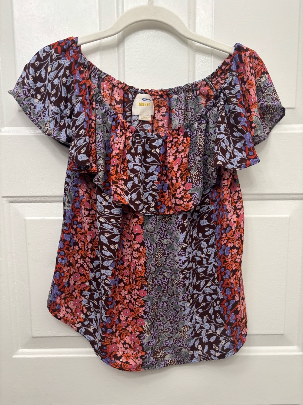 Maeve By Anthropologie Floral Off-Shoulder Ruffle Top — Burgundy Multi